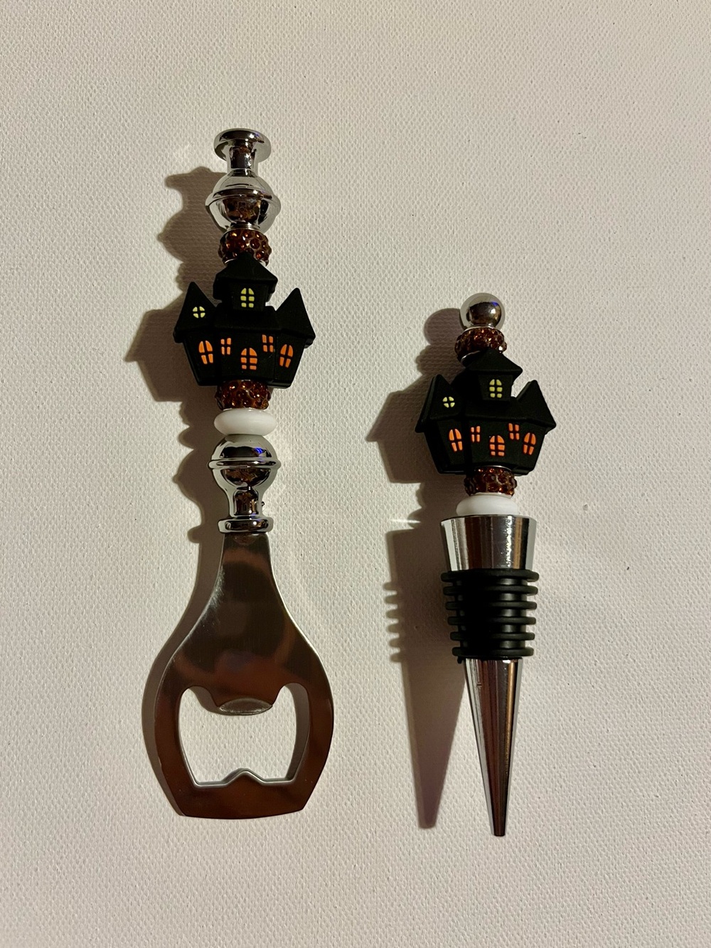 Halloween Haunted House Bottle Opener and Wine Stopper Set - Black